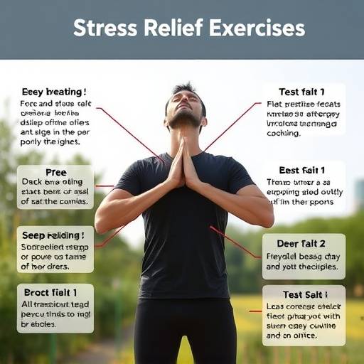 A person practicing deep breathing exercises outdoors, illustrating stress relief techniques.