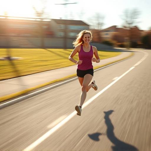 Woman running on a track during a sunny day, showcasing cardiovascular exercise.